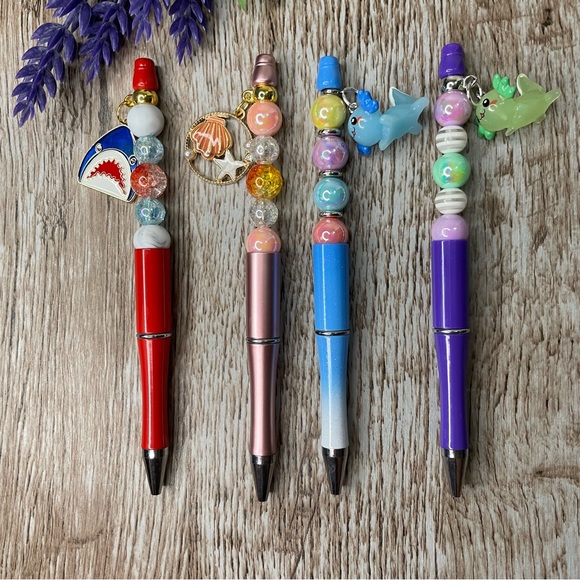 Writing Pen Shark Shell Axolotl Artisan Beaded Silicone Gift Handcrafted Office - Picture 1 of 6